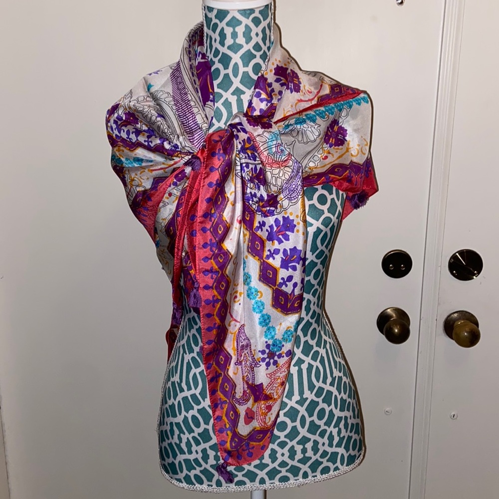 Vintage Synonyme George Rech Pompom Silk Scarf 110cm x 110cm Square